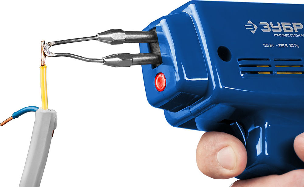 Паяльник импульсный 150 Вт, в наборе: нагрев 6 сек., канифоль, припой, 2 сменных жала ЗУБР Профессионал 55412-H4_z01
