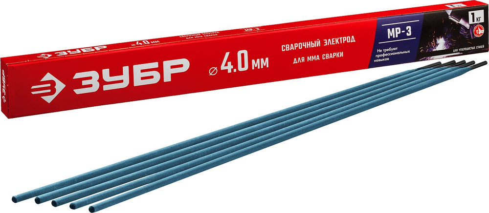 Электрод сварочный МР-3 рутиловый D 4.0 x 450 мм, 1 кг в коробке ЗУБР 40011-4.0