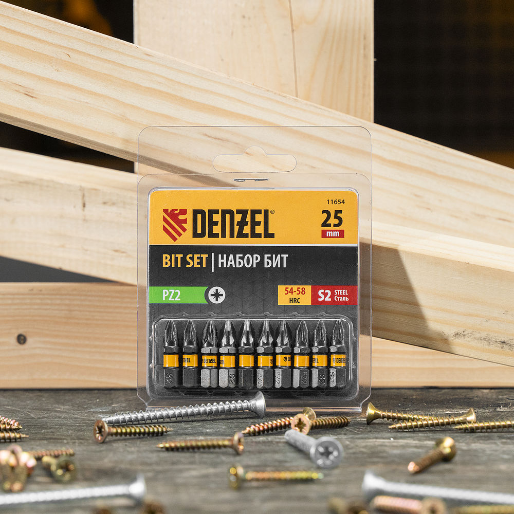 Бита PZ2х25, сталь S2, шестигранный профиль, 10 шт. Е 6,3 Denzel (11654)
