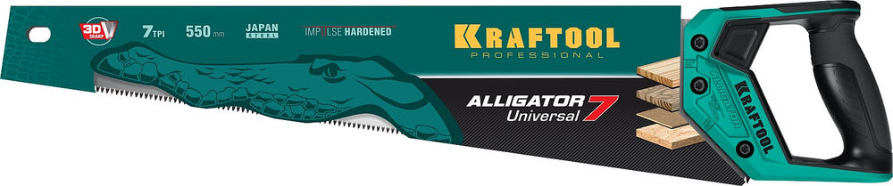 Универсальная ножовка Alligator Universal 7, 550 мм, 7 TPI, 3D зуб KRAFTOOL 15004-55