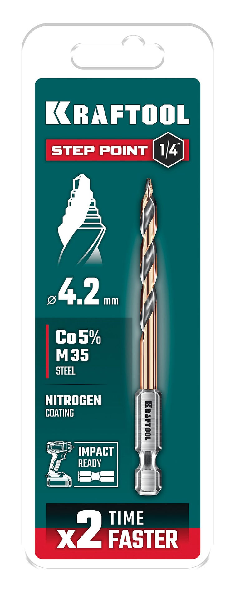 KRAFTOOL STEP POINT, d 4.2 х 83 мм, сверло по металлу для винтовёртов и шуруповертов IMPACT READY (29653-4.2)