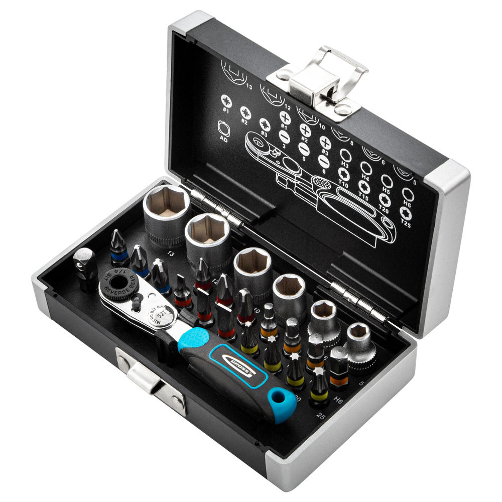 Набор бит и головок торцевых, 1/4, магнитный адаптер, сталь S2, пластиковый кейс, 26 предметов Gross (11361)