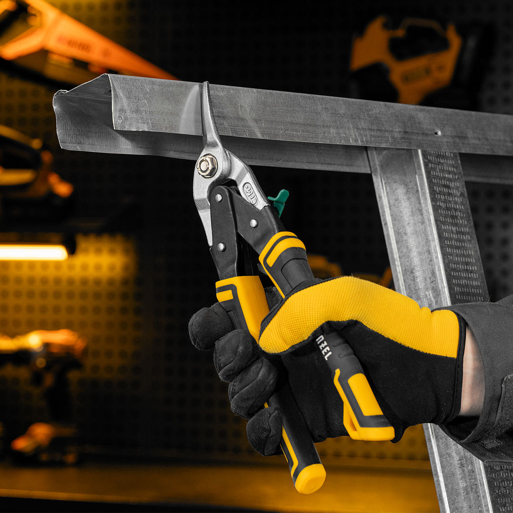 Ножницы по металлу, 270 мм, прямой и правый рез, сталь-СrMo, трехкомпонентные рукоятки Denzel (78371)