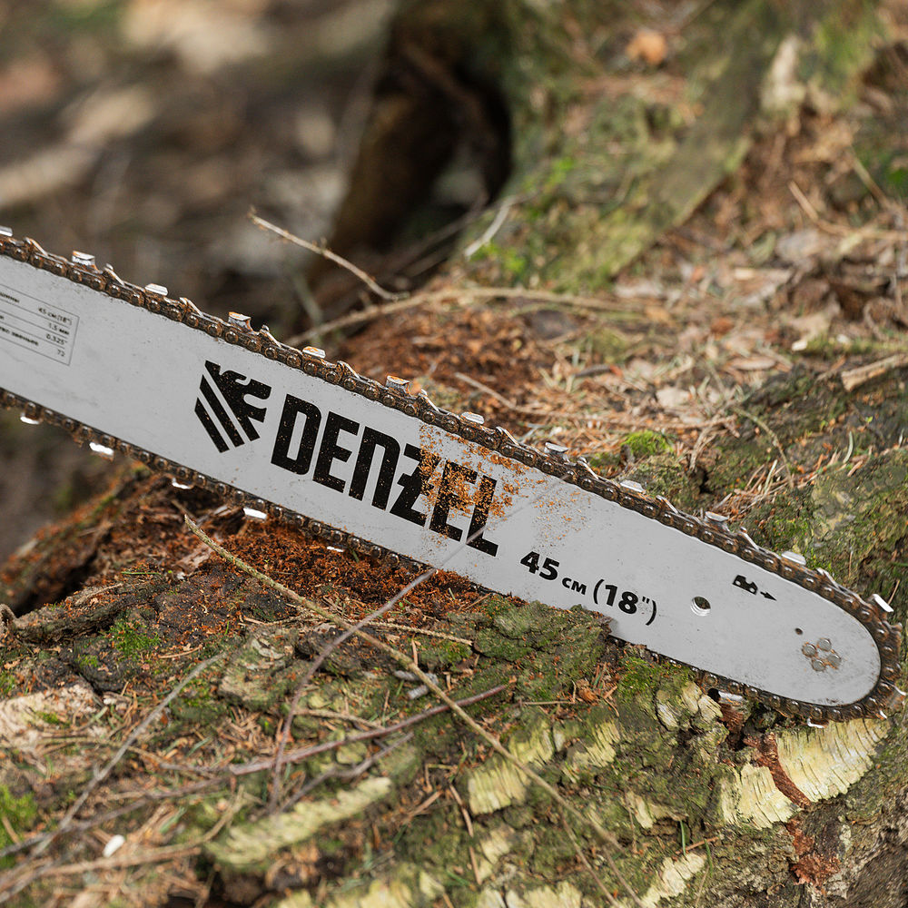 Пила цепная бензиновая DS-5218, шина 45 см, 52 см3, 3 л.с, шаг 0,325, паз 1,5 мм, 72 звена Denzel (95237)