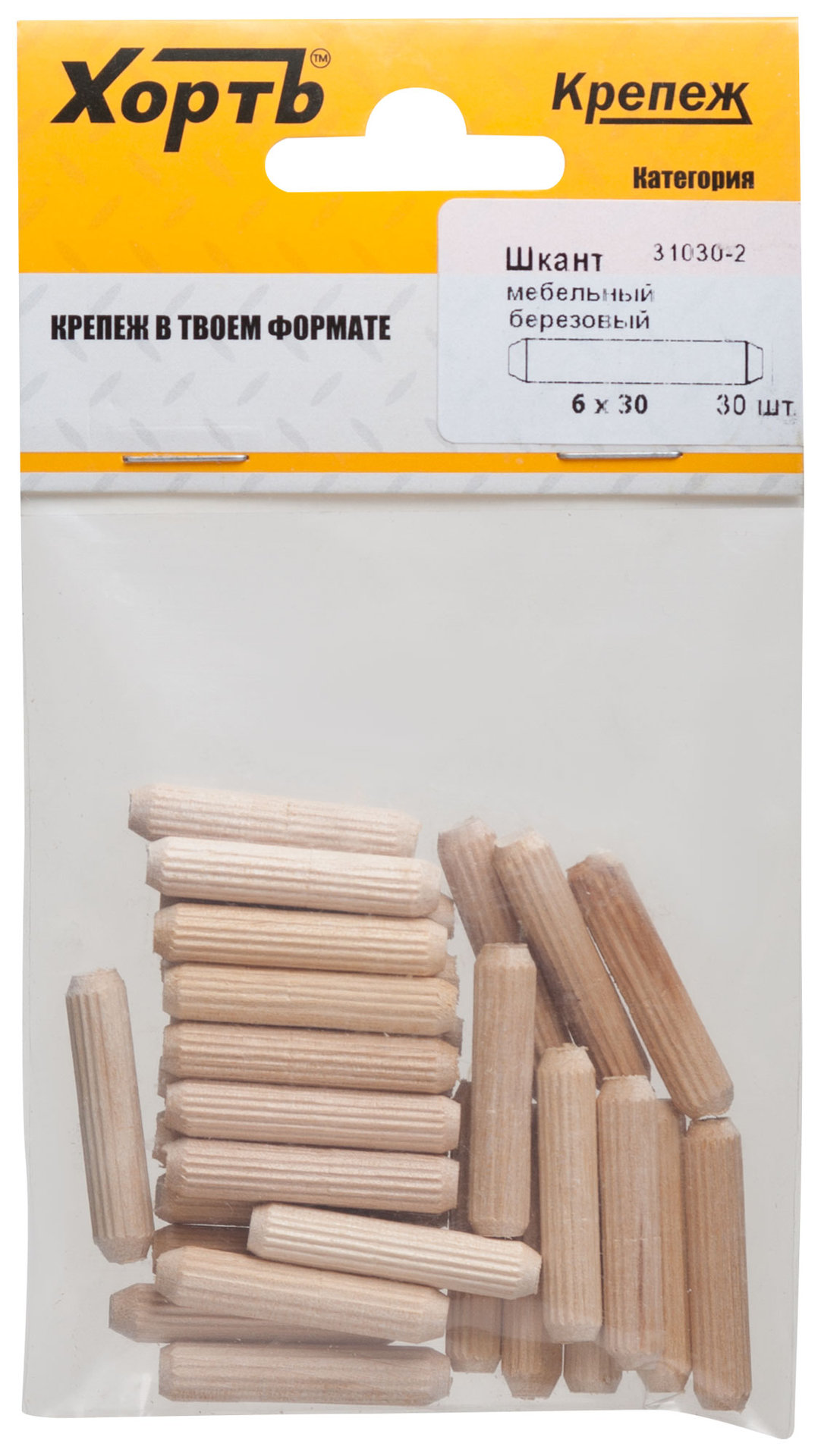 Шкант мебельный 6 х 30 березовый (фасовка 30 шт.) (31030-2)