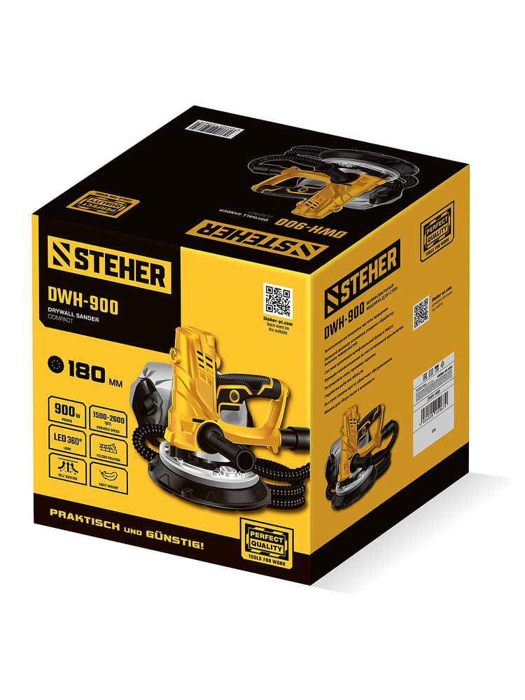 Машина шлифовальная для стен d180 мм, 900 Вт, подсветка STEHER DWH-900