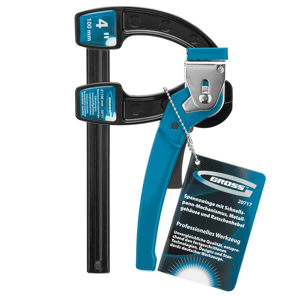 Струбцина реечная быстрозажимная 4, металлический корпус, рычажный храповой механизм, 100 мм Gross (20717)