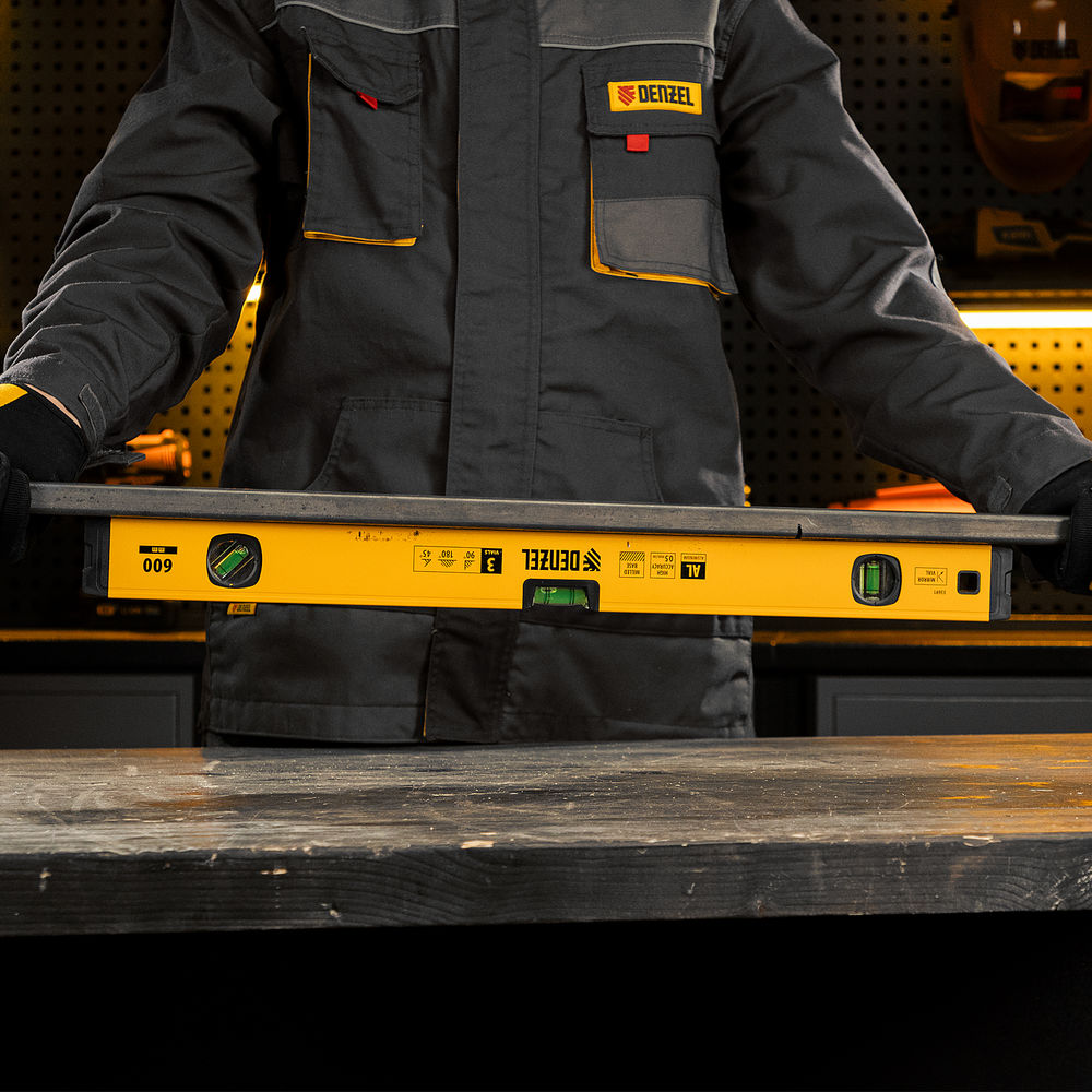 Уровень алюминиевый, магнит, фрезерованный, 3 глазка (1 зеркал.) 0,5 мм/м, 600 мм Denzel (33691)