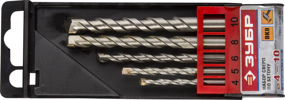 Набор сверл по бетону 5 шт: d 4–5–6–8–10 мм ЗУБР 2922-H5