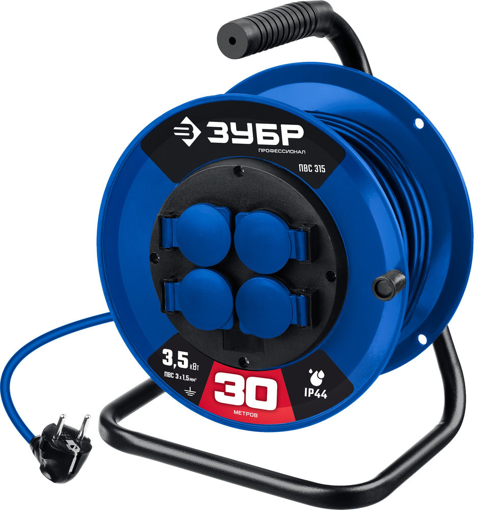 Удлинитель силовой на катушке ПВС 3 x 1.5 мм2 30 м 3500 Вт IP44 ЗУБР ПВС-315 Профессионал 55081-30_z01