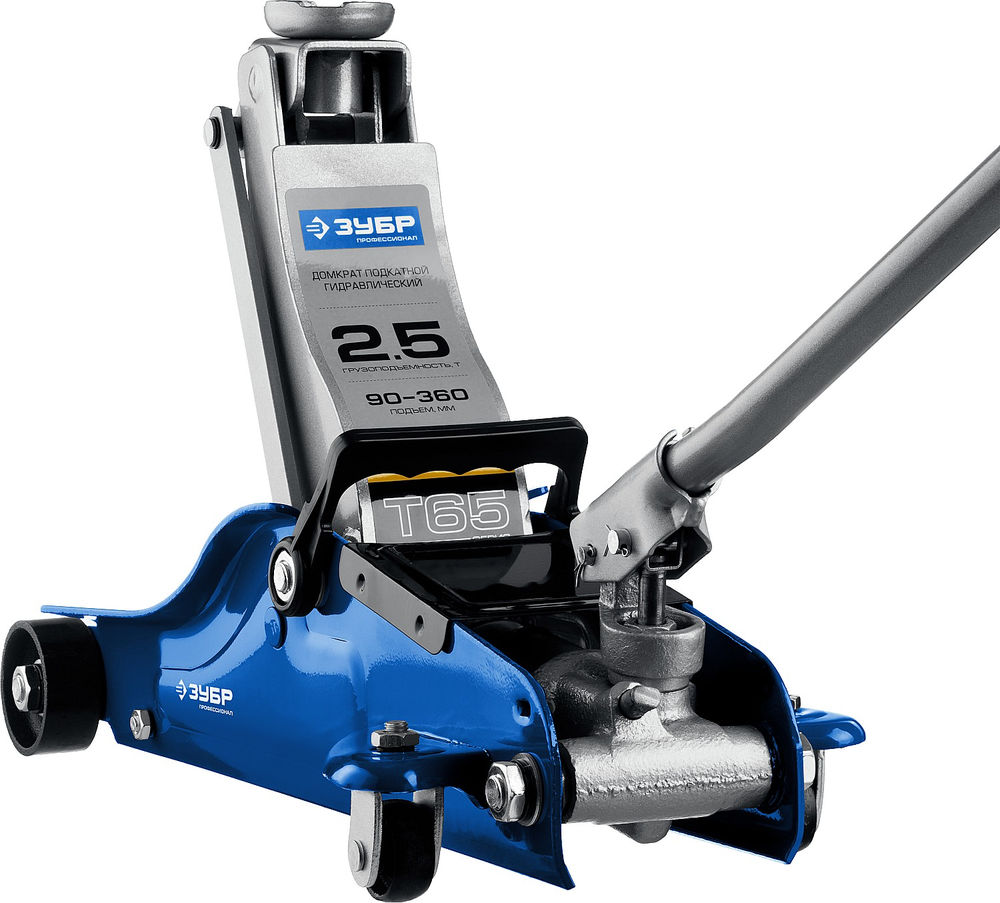Подкатной домкрат с низким подхватом и поворотной ручкой в кейсе 2.5 т 90 - 360 мм Профессионал ЗУБР Т-65 43057-2.5-K