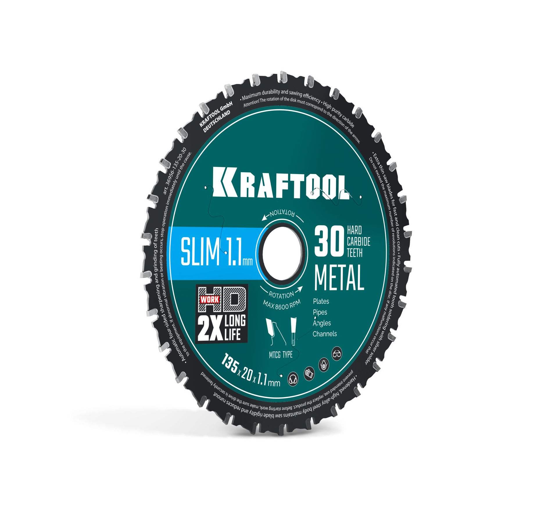 Диск пильный Ultra-Slim Metal Cut, 135 х 20 x 1.1 мм, 30Т, тонкий рез металла KRAFTOOL 36956-135-20-30
