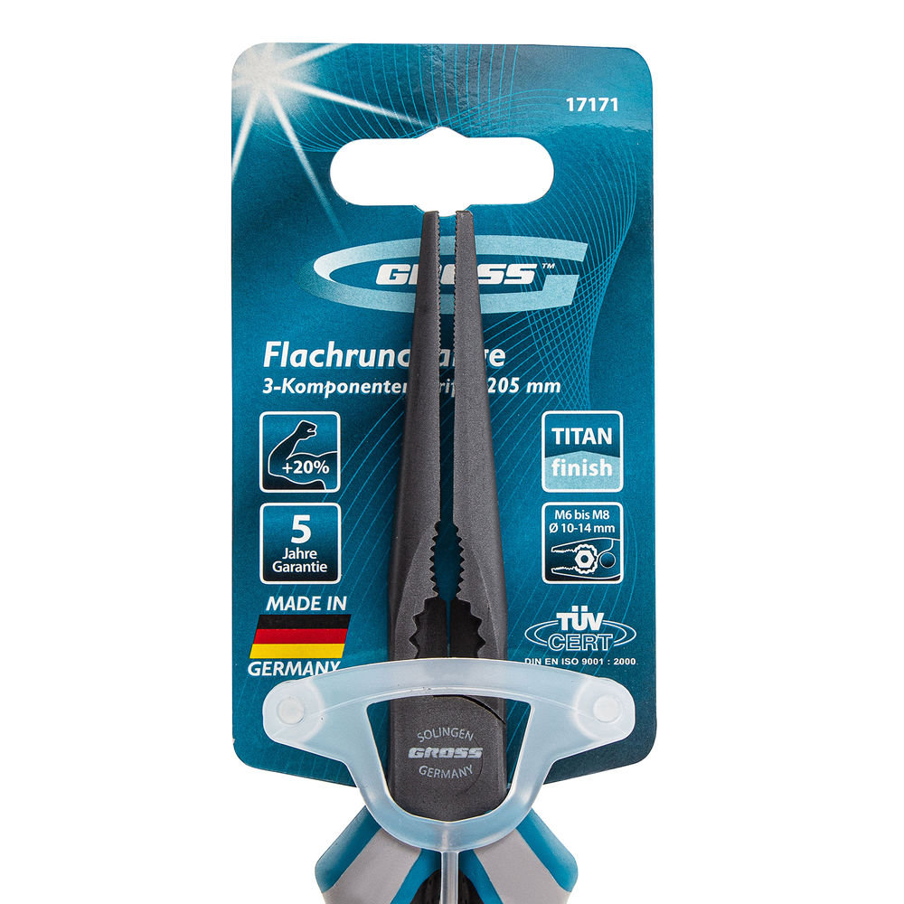 Длинногубцы прямые 205 мм, трехкомпонентные рукоятки Gross (17171)