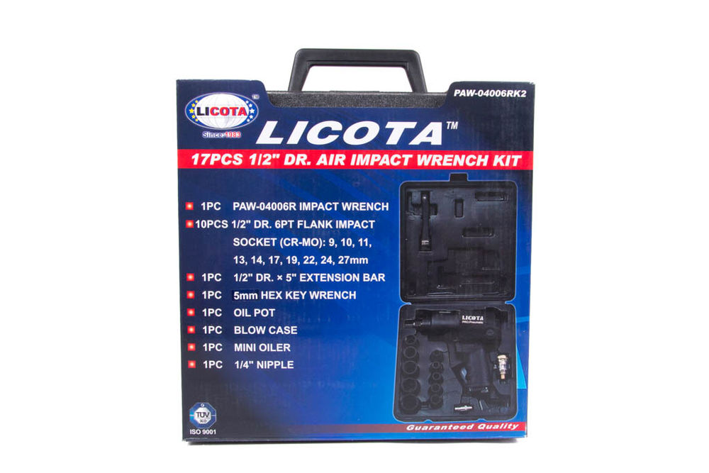 Гайковерт пневматический ударный 1/2 563 Нм (57 кГм) с головками 9-27 мм и аксессуарами, в кейсе, Licota, PAW-04006RK2