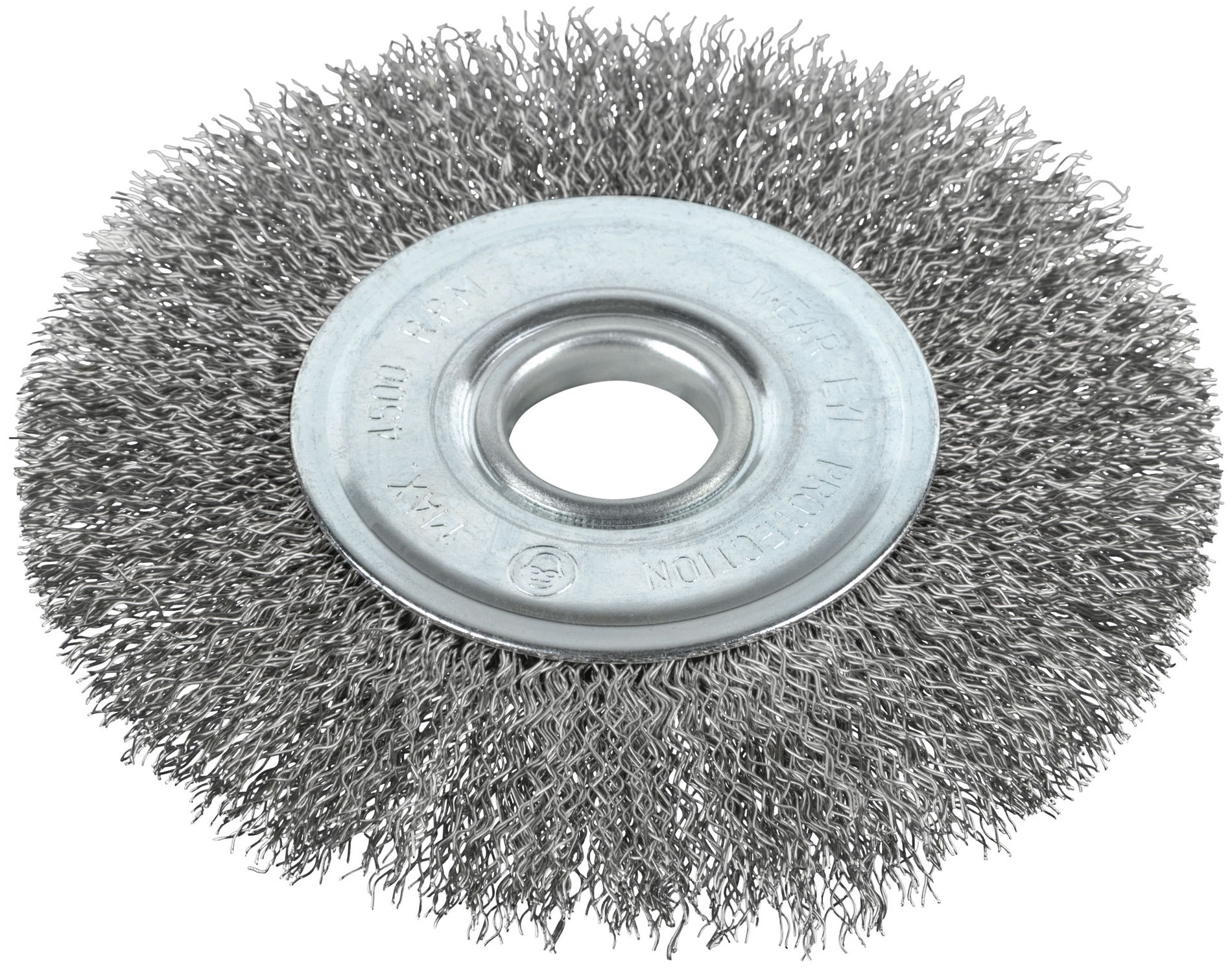 Корщетка-колесо, посадочный диаметр 22,2 мм, волнистая проволока, нержавеющая сталь, Профи 125 мм (38825)