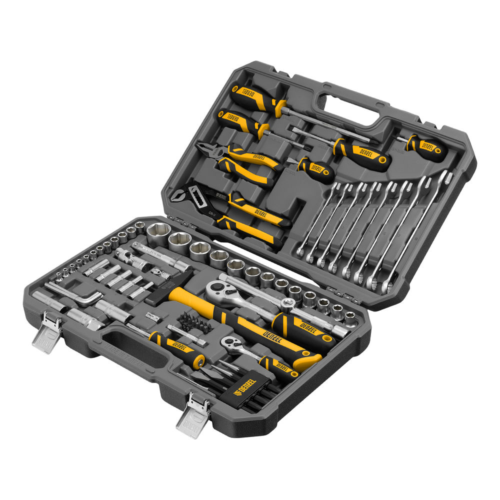 Набор инструментов, 1/2, 1/4, CrV, S2, пластиковый кейс, 84 предмета Denzel