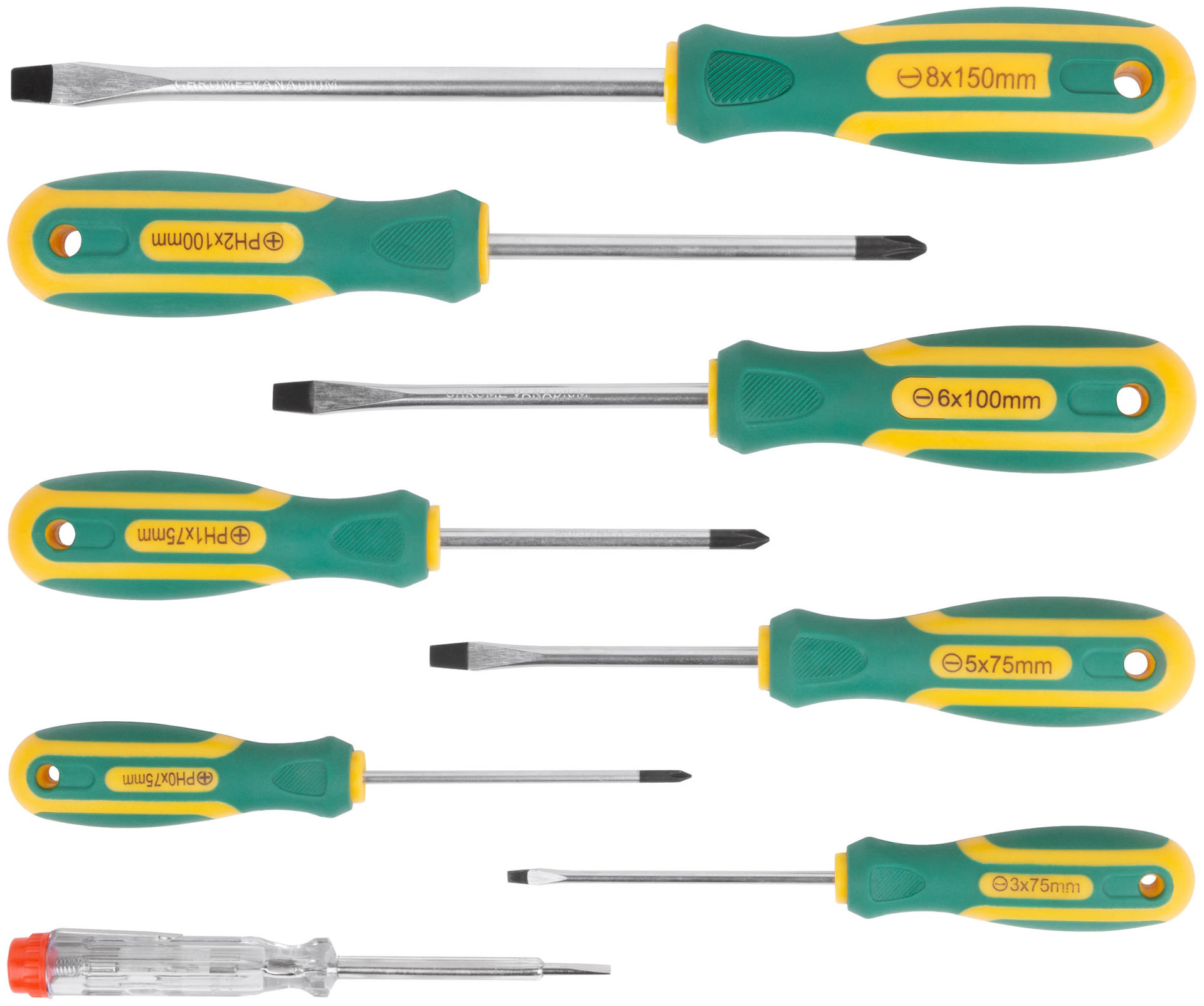 Отвертки Контур, CrV сталь, прорезиненные ручки, пластиковый кейс, набор 8 шт. (56037)