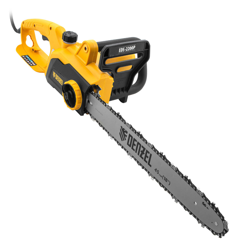 Пила цепная электрическая EDS-2200P, 2.2 кВт,поперечная, шина 45 см, шаг 3/8, паз 1.3 мм, 63 звена Denzel (95617)