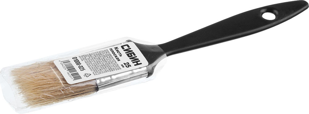 Кисть плоская 25 мм, 1, светлая смешанная щетина, пластиковая ручка, все виды ЛКМ СИБИН 01008-025