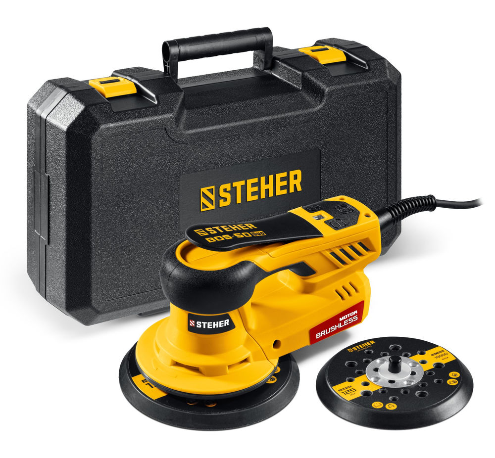 Машина орбитально-шлифовальная бесщеточная d125 / d150 мм, 5.0 мм, 350 Вт, кейс BOS-50 Duo STEHER BOS-50