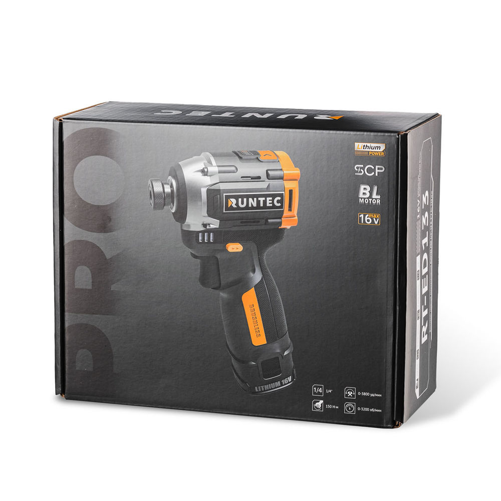 Винтоверт ударный аккумуляторный PRO 1/4, 16В, 22Ач, 150Нм RUNTEC RT-ED133