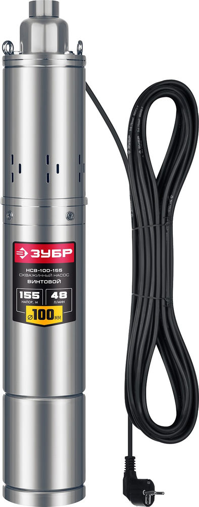 Насос скважинный винтовой 1300 Вт, 155 м напор, корпус из нержавеющей стали ЗУБР НСВ-100-155
