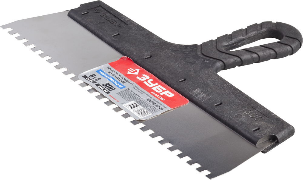 Шпатель фасадный нержавеющий 300 мм зуб 6?6 мм пластиковая ручка ЗУБР 10078-30-06