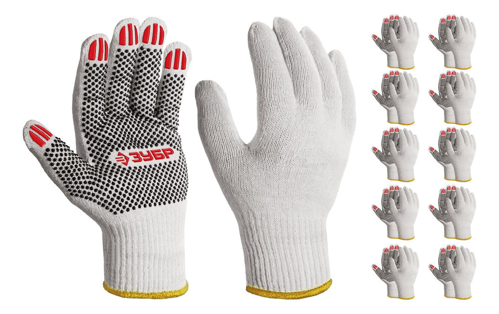 Перчатки х/б ОПТИМА, L (9), с ПВХ покрытием (точка), 10 класс, 10 пар ЗУБР 11440-L10