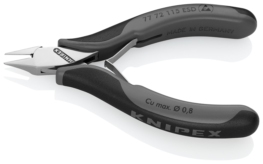 Бокорезы для электроники ESD, острая маленькая головка, 115 мм, 2-комп антистатические ручки (KN-7772115ESD)