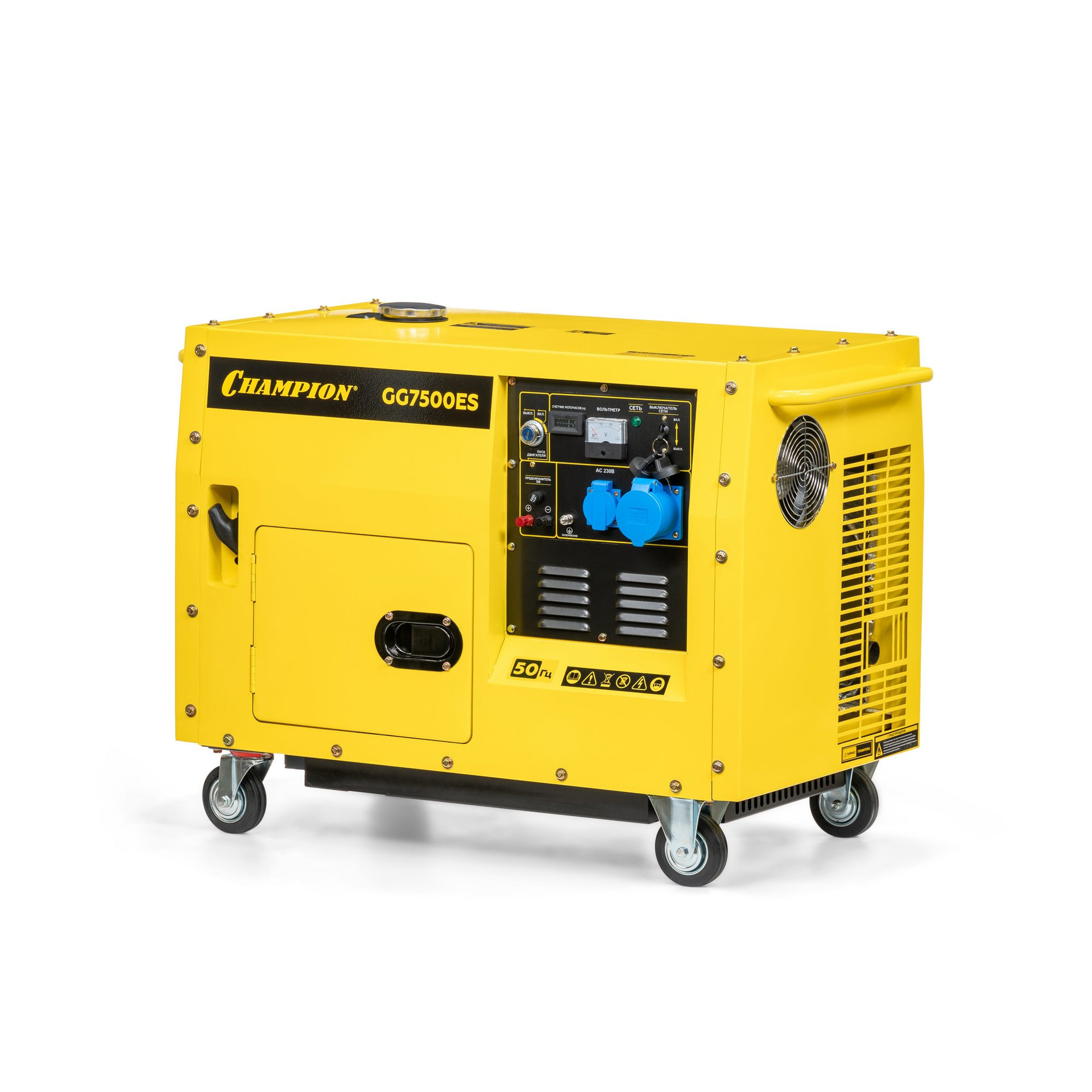 Генератор CHAMPION GG7500ES (PRO 5,5/6кВт 16лс 15л 12В 126кг, эл.стартер,счетчик,колеса,кожух) (GG7500ES)
