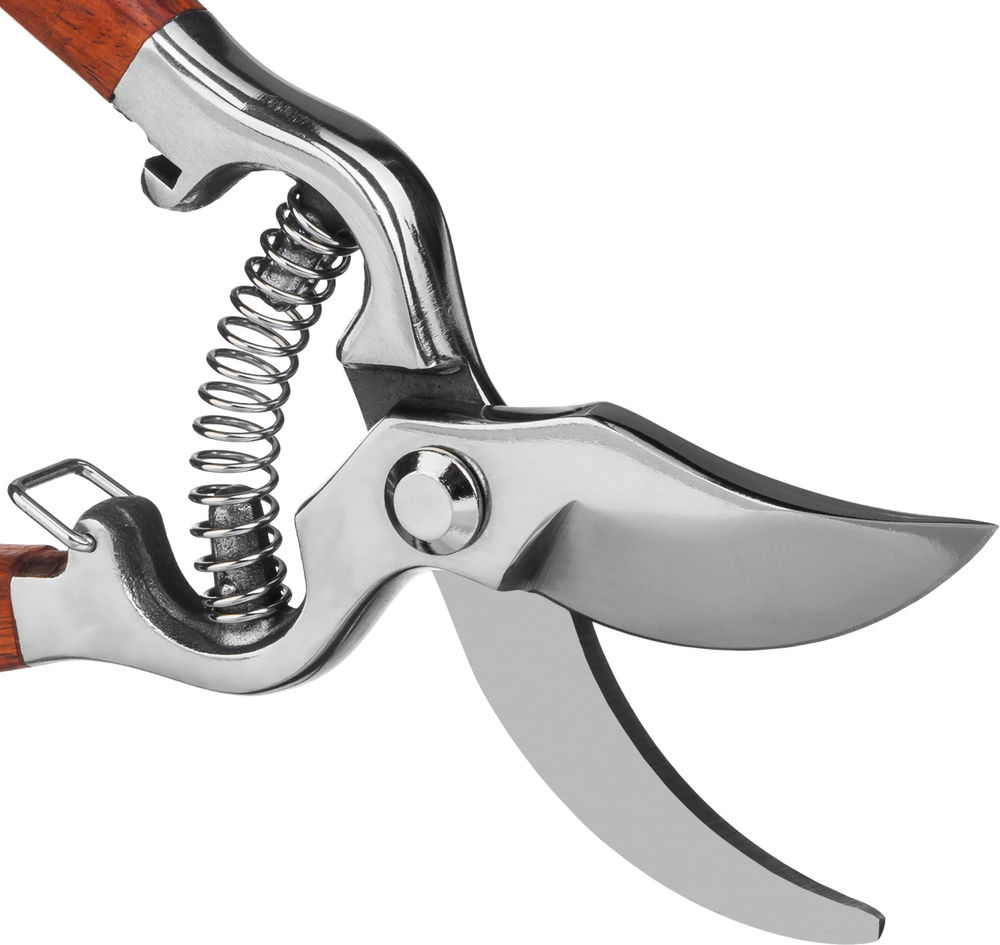 Плоскостной секатор P-15, 210 мм, нержавеющая сталь, с деревянными рукоятками, цельнокованый, PROLine GRINDA 423415