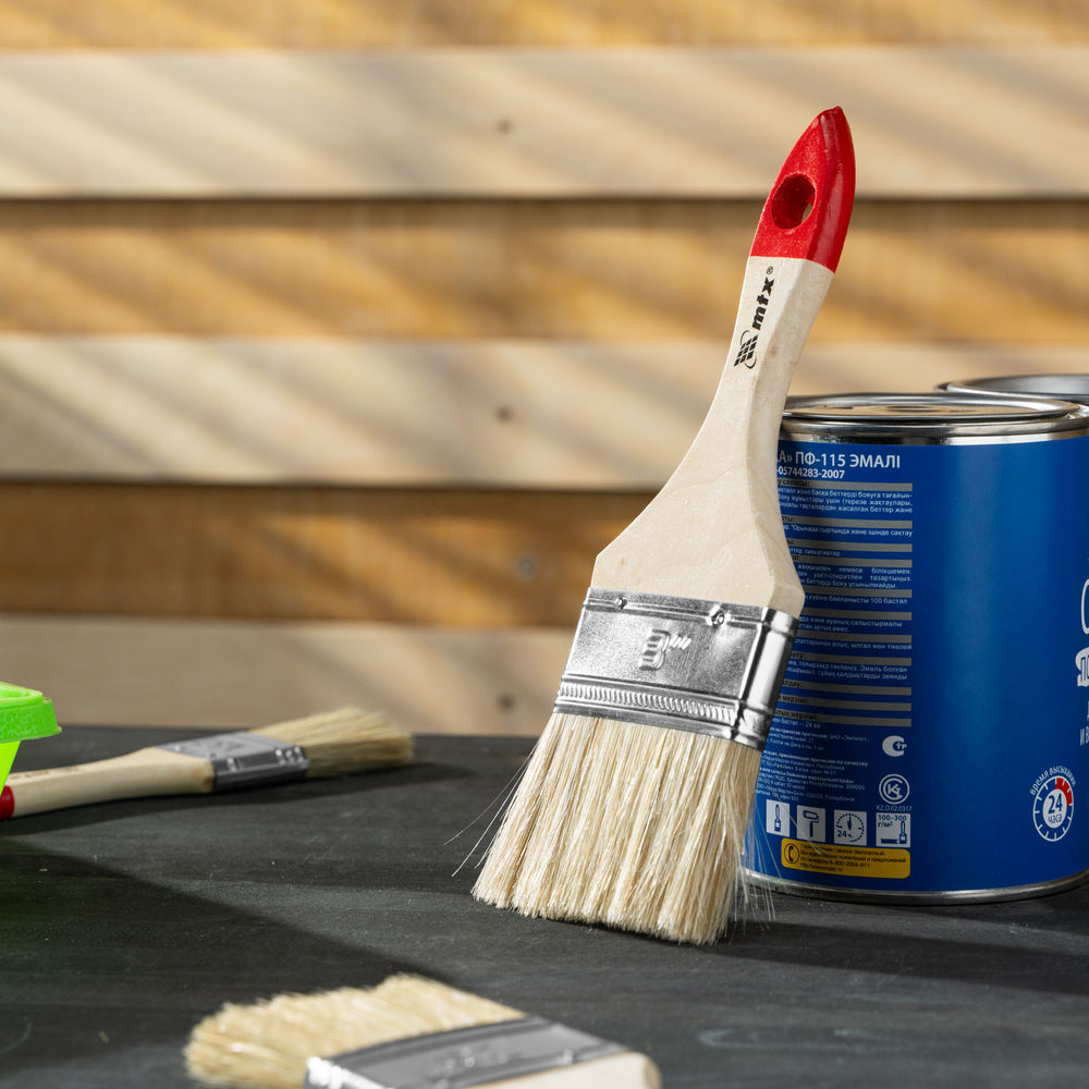 Кисть плоская Стандарт 3 (75 мм) натуральная щетина, деревянная ручка MTX (82540)