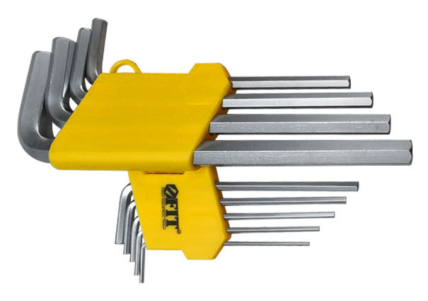 Ключи шестигранные, CrV сталь, 9 шт., 2-12 мм, длинные, в пластиковом держателе