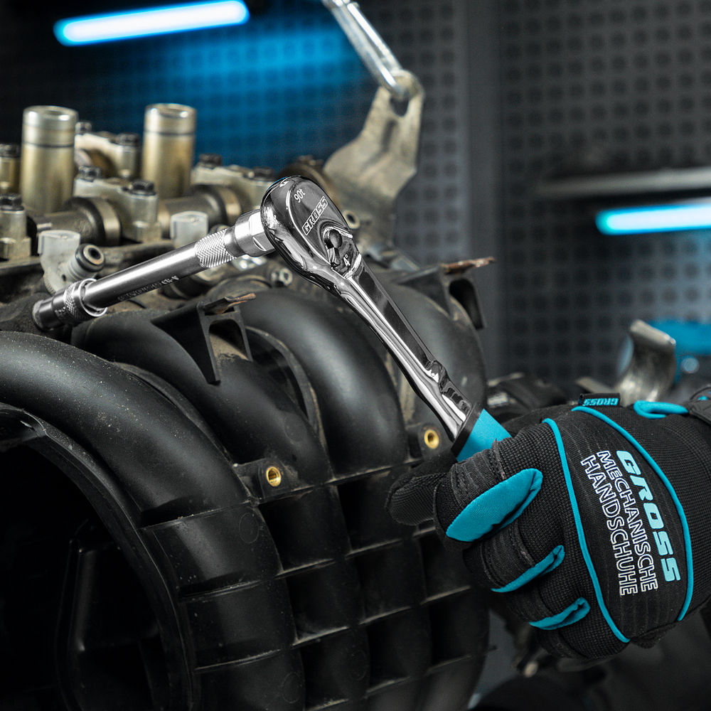 Ключ-трещотка 3/8, CrV, 90 зубьев, усиленный, хром Gross