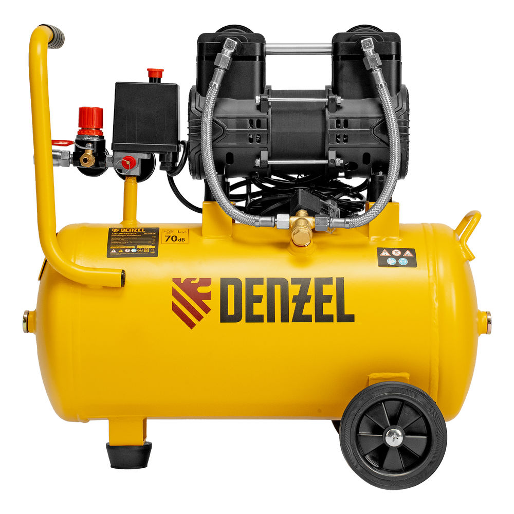 Компрессор безмасл. малошумный DLP-950/24, 950Вт,24 л, 2850 об/мин, 170 л/мин Denzel (58142)