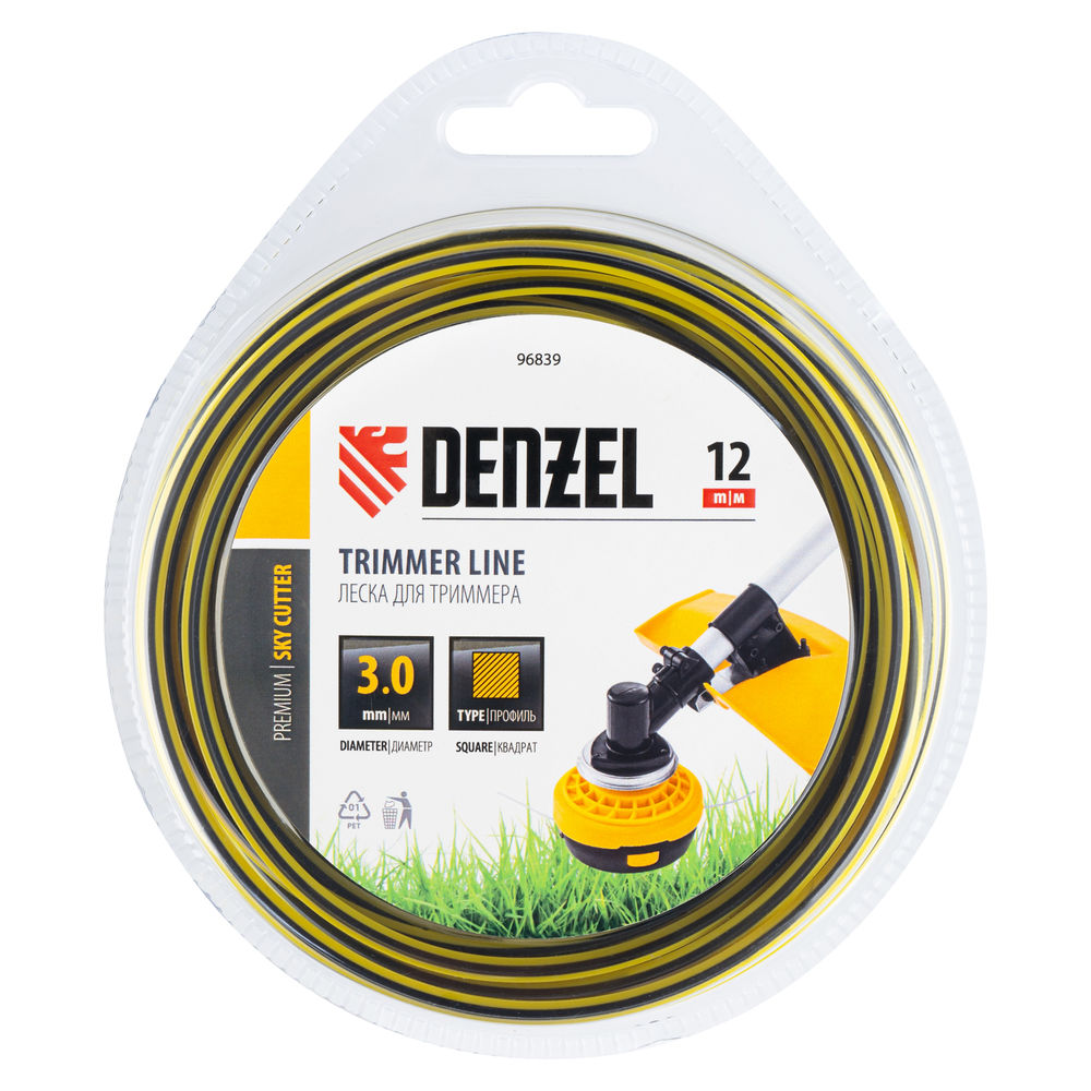 Леска для триммера двухкомпонентная квадратная, 3,0мм х 12м, блистер SkyCutter Denzel (96839)