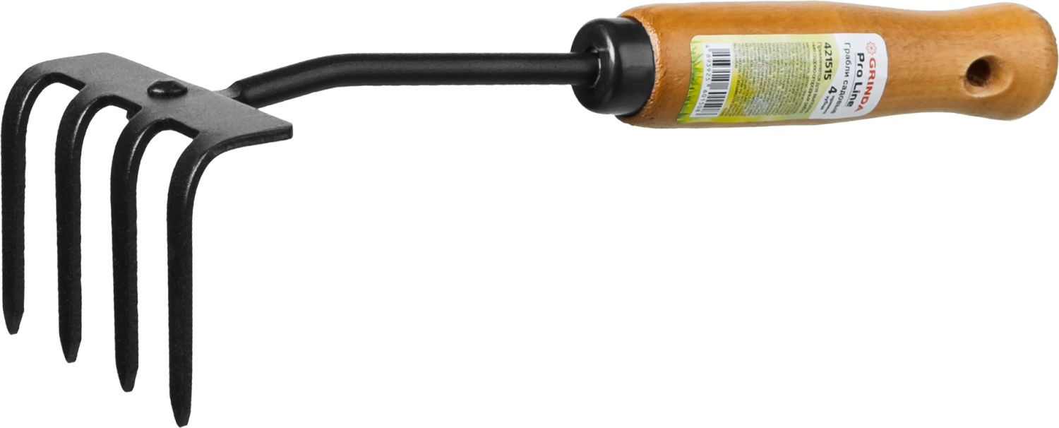 Садовые грабли ProLine, 64х100х270 мм, 4-х зубые, деревянная ручка GRINDA 421515