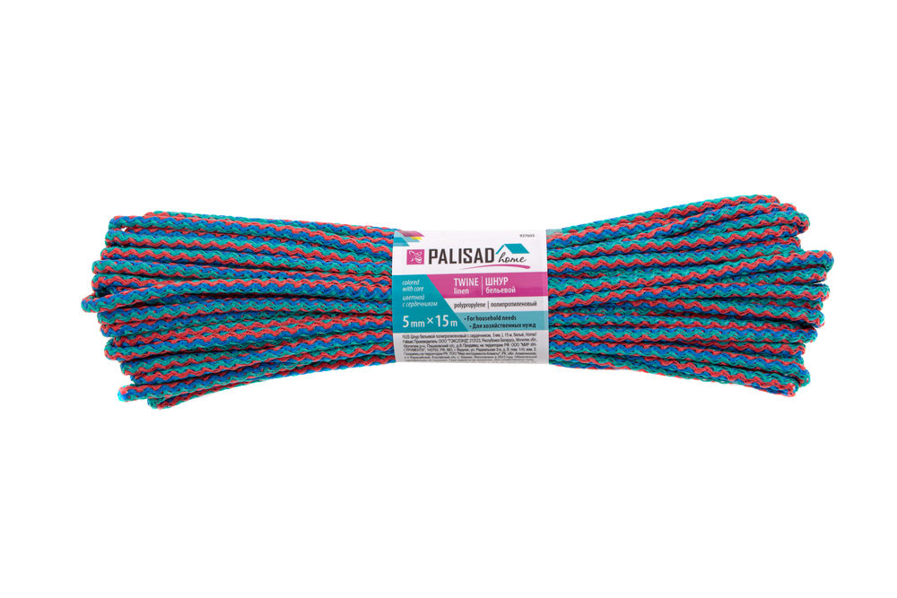 Шнур бельевой полипропиленовый с сердечником, 5 мм, L 15 м, цветной, Home Palisad (937095)