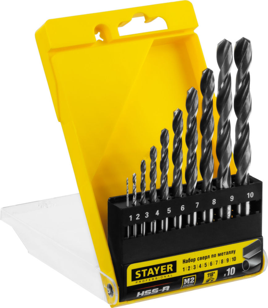 Набор сверл по металлу быстрорежущая сталь P6M5 класс В Professional HSS-R STAYER 10 шт (1-10 мм) 29602-H10_z01  