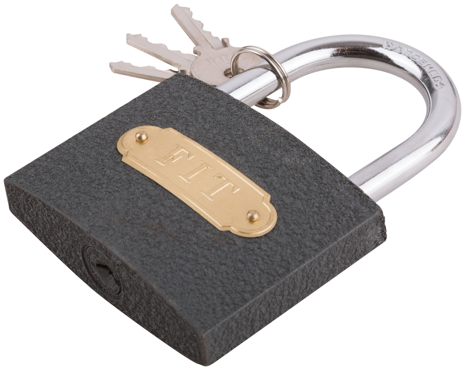 Замок навесной железный 75х58 мм, стальная дужка 9 мм (67175)