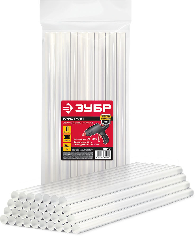 Клеевые стержни 11?300 мм универсальные прозрачные 34 шт ЗУБР 06854-34