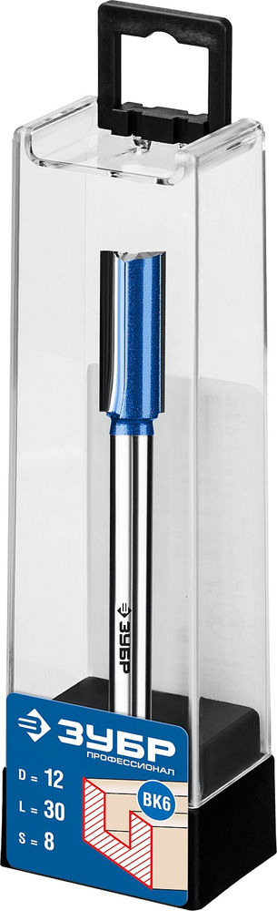 Фреза пазовая прямая 12?30 мм с нижними подрезателями хвостовик 8 мм ЗУБР Профессионал 28755-12-30