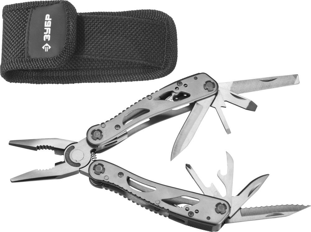Мультитул МАСТЕР, 12 в 1, облегченные стальные ручки, нейлоновый чехол, 105 мм ЗУБР 47752