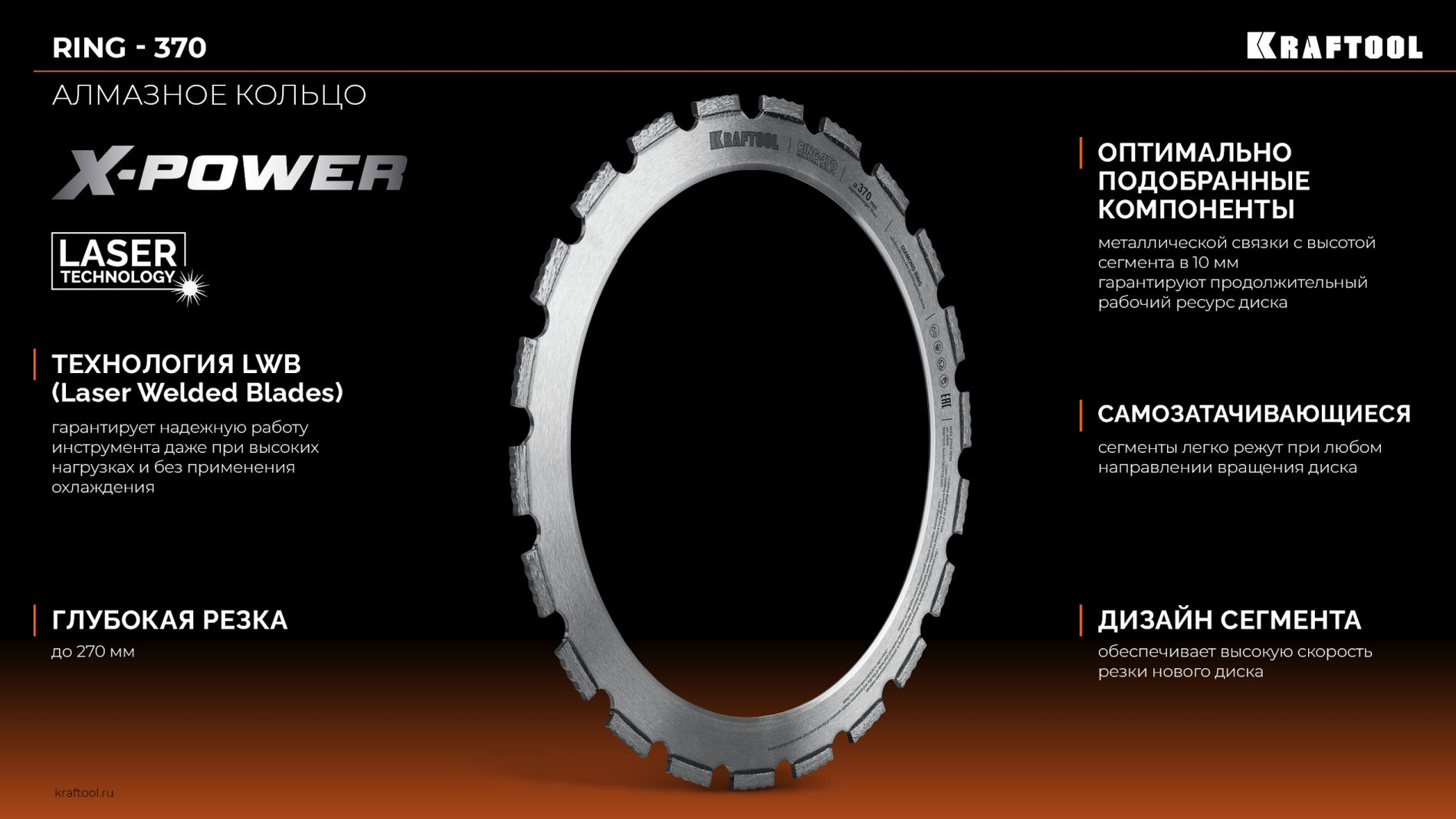 Алмазное кольцо для кольцерезов RING-370, 370 мм KRAFTOOL 36690
