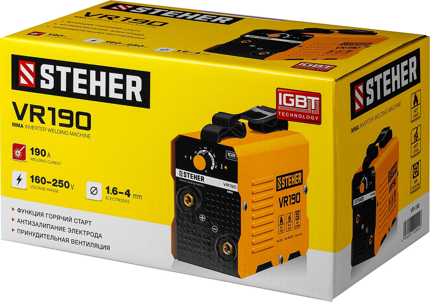 Аппарат сварочный инверторный ММА STEHER 190 А макс. электрод O 4.0 мм VR-190  