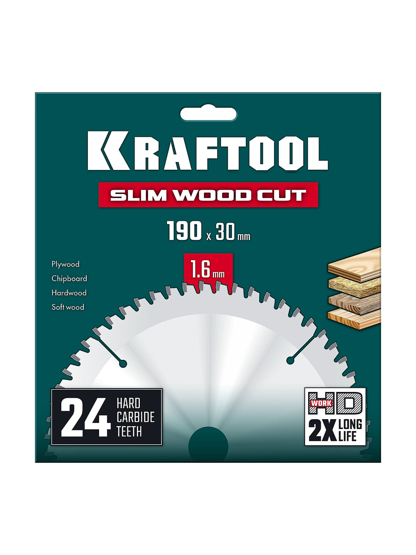 Диск пильный по дереву Slim wood cut, 190 х 30 x 1.6 мм, 24Т KRAFTOOL 36955-190-30-24