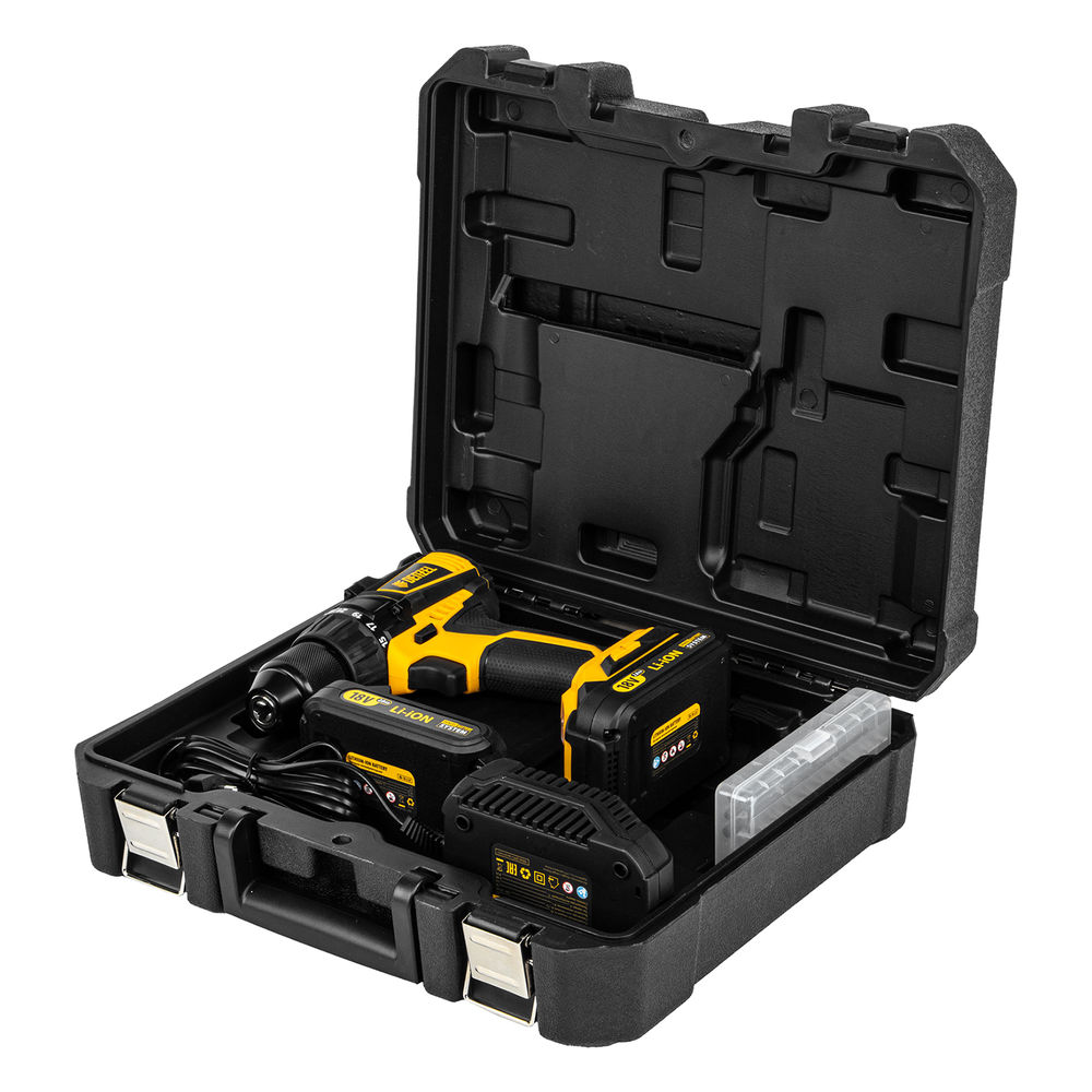 Дрель-шуруповерт аккумуляторная, бесщет. BLDL-IB-18-02, Li-Ion, 18 В, 2 акк. Denzel (26121)