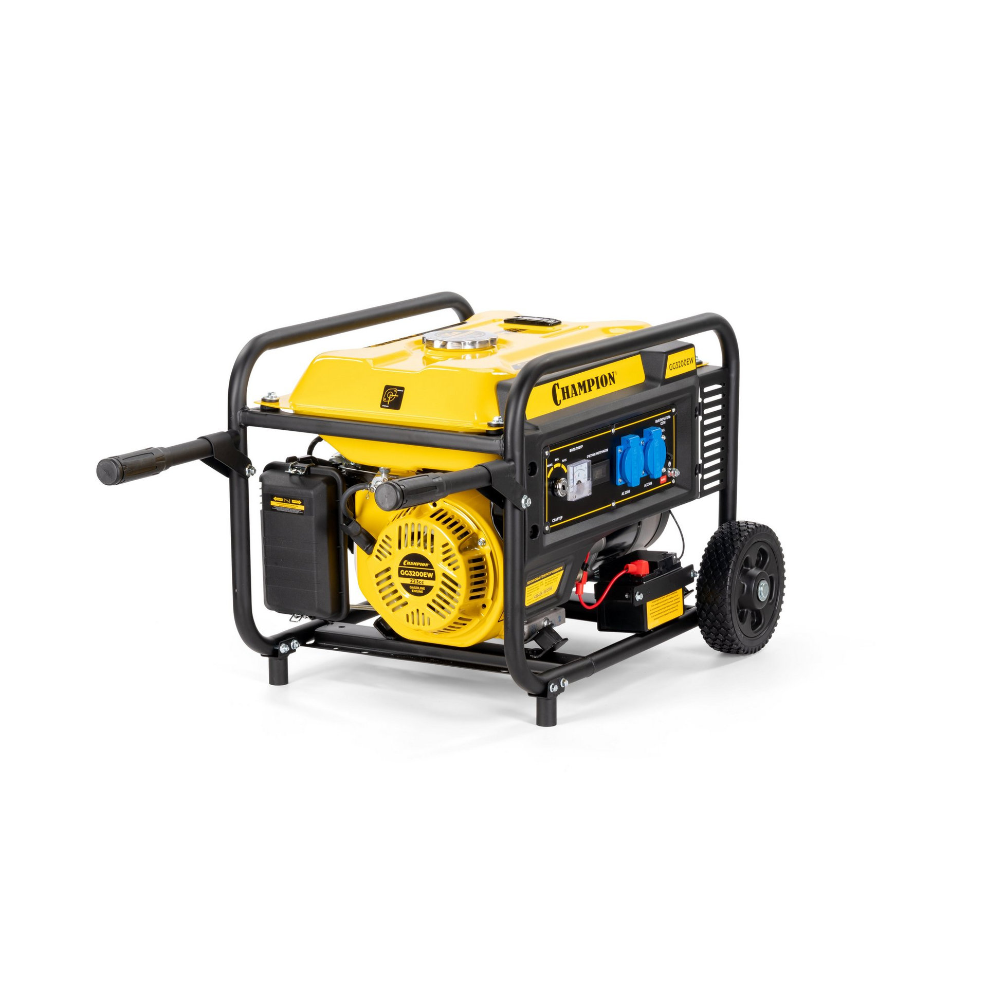Генератор CHAMPION GG3200EW (3,2/3,5кВт 7,5лс 15л 48кг эл.старт колеса, счетчик) (GG3200EW)