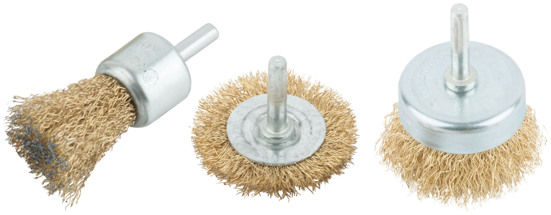 Корщетки со штифтом, набор 3 шт. (колесо 50 мм / чашка 50 мм / венчик 25 мм) (38561М)