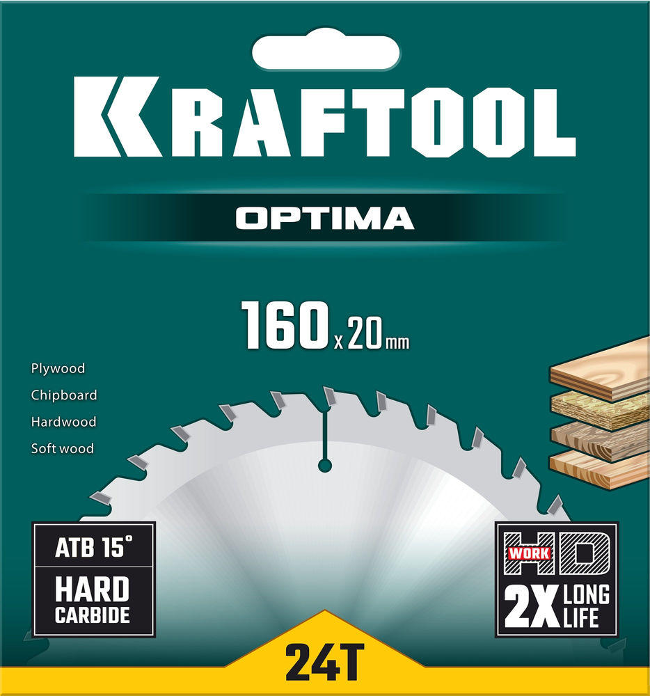 Пильный диск по дереву Optima, 160 х 20 мм, 24Т KRAFTOOL 36951-160-20